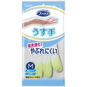 ファミリー ビニール うす手 指先強化 Mサイズ グリーン 1双 [家庭用手袋 指先強化でやぶれにくい ビニール手袋]