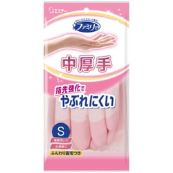 指先強化 やぶれにくい 食器洗い お掃除 ふんわり裏毛つき ファミリー ビニール手袋 中厚手 指先強化 Sサイズ ピンク（1双）