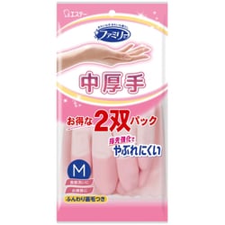 指先強化 やぶれにくい 食器洗い お掃除 ふんわり裏毛つき ファミリー ビニール手袋 中厚手 指先強化 Mサイズ 2双パック（ピンク1双・グリーン1双）