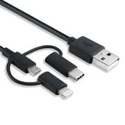 RiC 3in1 USBケーブル microUSB/TYPE-C/Lightning 1m ブラック RiC-CB001/BK