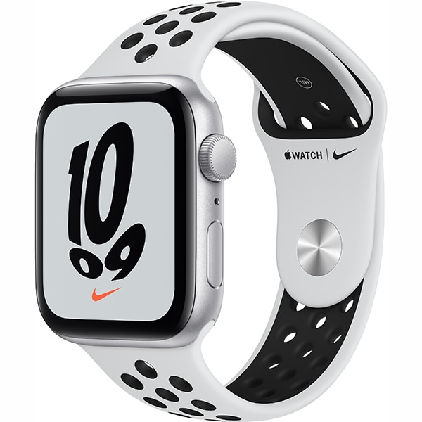Apple Watch Nike SE（GPSモデル）- 44mmシルバーアルミニウムケースとピュアプラチナム/ブラックNikeスポーツバンド [MKQ73J/A]