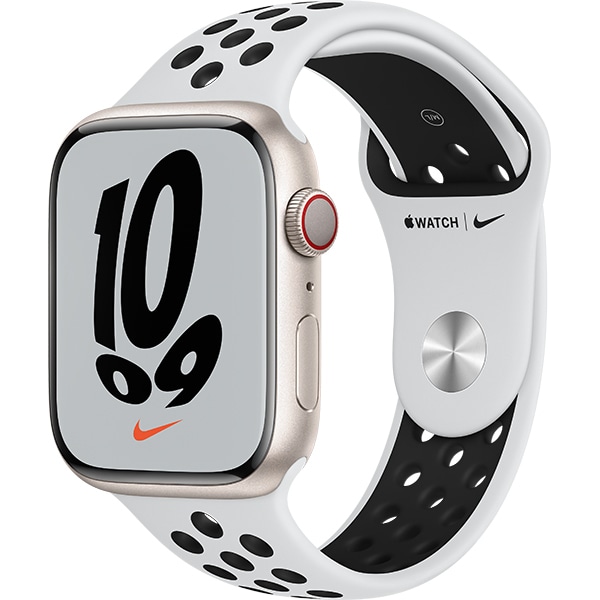 Apple Watch Nike Series 7（GPS + Cellularモデル）- 45mmスターライトアルミニウムケースとピュアプラチナム/ブラックNikeスポーツバンド - レギュラー [MKL43J/A]