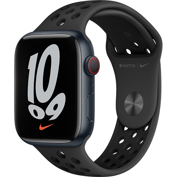 Apple Watch Nike Series 7（GPS + Cellularモデル）- 45mmミッドナイトアルミニウムケースとアンスラサイト/ブラックNikeスポーツバンド - レギュラー [MKL53J/A]