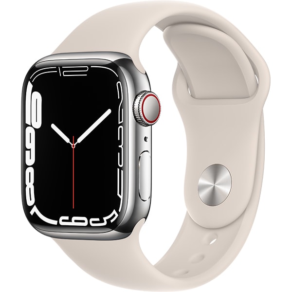 Apple Watch Series 7（GPS + Cellularモデル）- 41mmシルバーステンレススチールケースとスターライトスポーツバンド - レギュラー [MKHW3J/A]