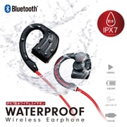 防水ワイヤレスイヤホン 落下防止クリップ付き レッド RIC-BT010-RD