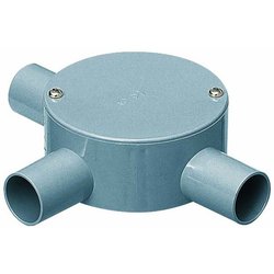 露出用丸形ボックス 平蓋 3方出 適合管VE16 グレー 1個 PVM16-3