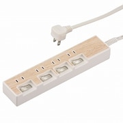 木目節電タップ 4個口 1.5m ホワイト HS-TP415WD-W