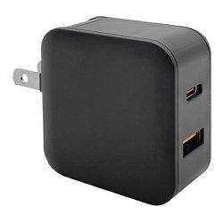 USB 急速充電器 USB PD（パワーデリバリー）/QC（クイックチャージ）対応 20.0W USB-C×1/USB-A×1 90°回転式収納プラグ BK RACCA20W01BK