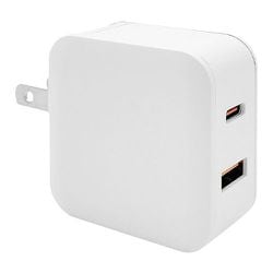 USB 急速充電器 USB PD（パワーデリバリー）/QC（クイックチャージ）対応 20.0W USB-C×1/USB-A×1 90°回転式収納プラグ WH RACCA20W01WH