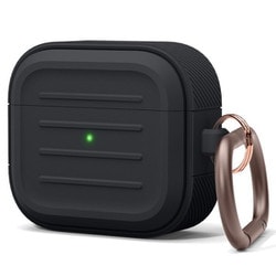 AirPods 3 対応 カラビナ付 耐衝撃 シリコンケース ARMOR CASE ブラック EL_AP3CSTPAO_BK