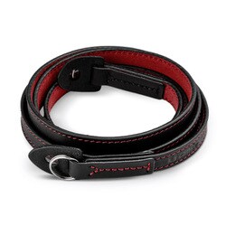 カメラストラップ リング式 イタリアンレザー LCS-073シリーズ ネック用 95cm ブラック x レッド LCS-073102