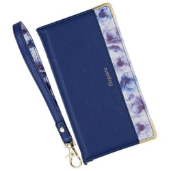 BL-RSME206NV [らくらくスマートフォン me（F-01L/F-42A） 用 フラワー手帳型ケース ネイビー]