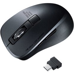 マウス ワイヤレス 無線 静音 小型 ブルーLED 5ボタン Type-C レシーバー収納 戻る/進むボタン搭載 カウント切り替え機能 機能割り当て 2.4GHz ブラック MA-WBLC153BK