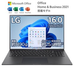 16Z95P-KA79J1 [ノートパソコン/LG gram/16.0型/Core i7/メモリ 16GB/SSD 1TB/Windows 11 Home/Office Home & Business 2021/オブシディアンブラック]