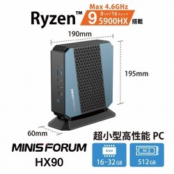 ミニPC Minisforum HX90 16GB/512GB Ryzen9 5900HX MINISFORUM ミニズフォーラム MINISFORUM HX90 HX90-16/512