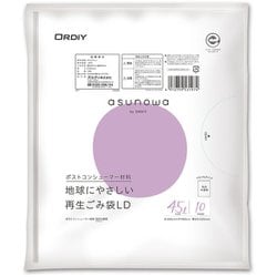 asunowa 地球にやさしい 再生ゴミ袋 LD 45L 約縦80cm×横65cm×厚さ0.025mm 10枚 乳白半透明 ASW-50PCR-LW45-10