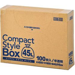 コンパクト スタイル ボックス ごみ袋 45L 約縦80cm×横65cm×厚み0.015mm 100枚 半透明 CSB-53