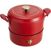 電気鍋 マルチグリルポット 1000W 2L ヒーター式 1台5役 直火・IH対応 蒸し網/揚げ物カバー付属 マグネット式プラグ レッド BOE065-RD