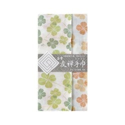 白雪友禅手巾 クローバー 柿色/若葉