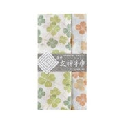 白雪友禅手巾 クローバー 柿色/若葉
