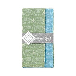 白雪友禅手巾 ブッダ リーフグリーン/ナイルブルー