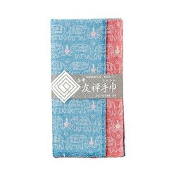 白雪友禅手巾 ブッダ ナイルブルー/ルビーレッド