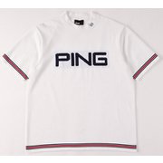 621-2175300-030-M [ゴルフシャツ メンズ PINGビッグロゴ 半袖 モックネックニットプルオーバー Mサイズ ホワイト]