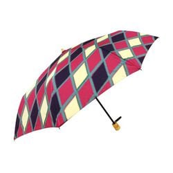 三つ折りたたみ傘 晴雨兼用 天然竹-菱銘仙-紅赤色 57cm 手開き式 8本骨 UVカット加工 5505601180038