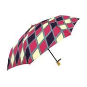 三つ折りたたみ傘 晴雨兼用 天然竹-菱銘仙-紅赤色 57cm 手開き式 8本骨 UVカット加工 5505601180038