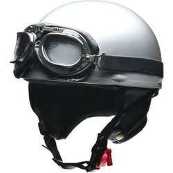 ハーフヘルメット CROSS（クロス） CR-750 フリーサイズ（57～60cm未満） PSC/SG 125cc以下用 2眼式レンズのゴーグル・イヤーカバー付 シルバー