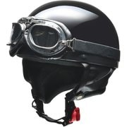 ハーフヘルメット CROSS(クロス) CR-750 フリーサイズ(57~60cm未満) PSC/SG 125cc以下用 2眼式レンズのゴーグル・イヤーカバー付 ブラックメタリック