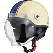 ハーフヘルメット CROSS(クロス) CR-760 フリーサイズ(57~60cm未満) PSC/SG 125cc以下用 バブルシールド付き イヤーカバー付き アイボリー/ネイビー