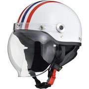 ハーフヘルメット CROSS(クロス) CR-760 フリーサイズ(57~60cm未満) PSC/SG 125cc以下用 バブルシールド付き イヤーカバー付き ホワイト×レッド/ブルー