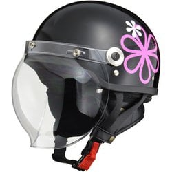ハーフヘルメット CROSS（クロス） CR-760 フリーサイズ（57～60cm未満） PSC/SG 125cc以下用 バブルシールド付き イヤーカバー付き ブラックフラワー