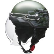 ハーフヘルメット CROSS(クロス) CR-760 フリーサイズ(57~60cm未満) PSC/SG 125cc以下用 バブルシールド付き イヤーカバー付き ミリタリーグリーン
