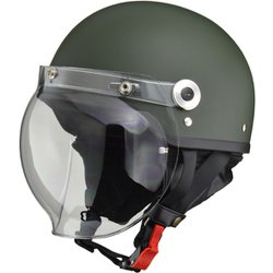ハーフヘルメット CROSS（クロス） CR-761 LLサイズ（61～62cm未満） PSC/SG 125cc以下用 バブルシールド付き イヤーカバー付き マットグリーン