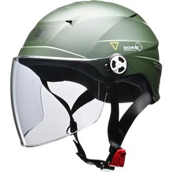 ハーフヘルメット ZORK（ゾーク） 大きめフリーサイズ（60～62cm未満） PSC/SG 125cc以下用 シールド付き マットグリーン