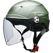 ZORK ハーフヘルメット シールド付き フリーサイズ 大きめ （60～62cm未満） マットグリーン