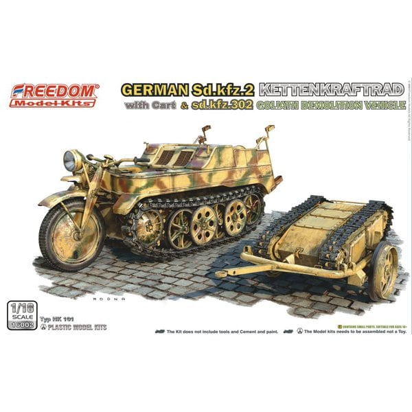 フリーダム FREEDOM  FRE16002 1/16 ミリタリーシリーズ WW.II ドイツ軍 Sd.kfz.2 ケッテンクラフトラート w/ Sd.Kfz.302 ゴリアテ 軽爆薬運搬車輌＆カートセット [組立式プラスチックモデル]