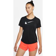 ウィメンズ Dri-FIT スウッシュ ラン S/S トップ DD6479 010 ブラック/ホワイト Lサイズ [ランニングウェア シャツ レディース]