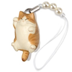 N-2302 [猫どん でぶ猫 茶トラ白 ビーズストラップ]
