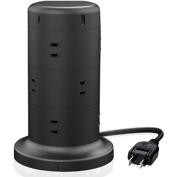 ECT-2220BK [電源タップ コンセント×12個口 （USB-C×2 USB-A×3） 45W タワー型 ブラック]