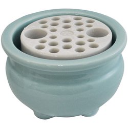 10T054 [仏具 香炉 青磁無地多孔盤 3.5寸]