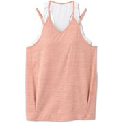 ヘザーメッシュレイヤードタンク HEATHER MESH LAYERED TANK DC522130 コーラル(CL) Lサイズ [フィットネス ヨガ カップ付きシャツ レディース]
