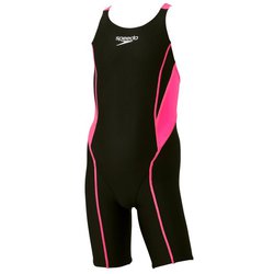 【WA承認】フレックスゼロ2ジュニアオープンバックニースキン ガールズ 競泳水着 ブラック×フラッシュピンク（KP） 130サイズ SCG12206F