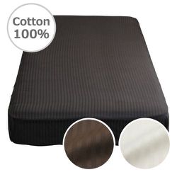 ベッドシーツ 綿100％ 上品なサテンストライプ地 イニコ ダブルサイズ（約140×200×30cm） チャコールグレー IN74550-02