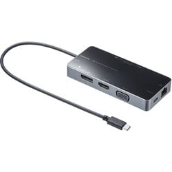 USB Type-C ドッキングステーション PD100W HDMI/DisplayPort/VGA 4K 60Hz USB Type-C×2/USB A×2 ケーブル一体型 ケーブル長30cm LANポート付き DisplayPort Alternate Mode ブラック USB-DKM2BK