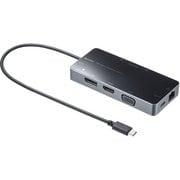 USB Type-C ドッキングステーション PD100W HDMI/DisplayPort/VGA 4K 60Hz USB Type-C×2/USB A×2 ケーブル一体型 ケーブル長30cm LANポート付き DisplayPort Alternate Mode ブラック USB-DKM2BK