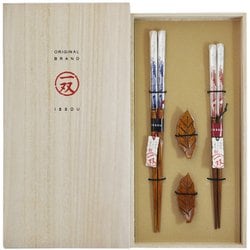 夫婦箸 桐箱入 祝波 ＋ 箸置き ヒイラギ 2膳 39119