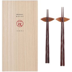 夫婦箸 桐箱入 花梨 ＋ 箸置き ユズリハ 2膳 39122